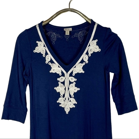 HATLEY ELSIE EMBROIDERED V NECK 3/4 SLEEVE NOTCH CUFF PULL ON DRESS - Picture 6 of 12